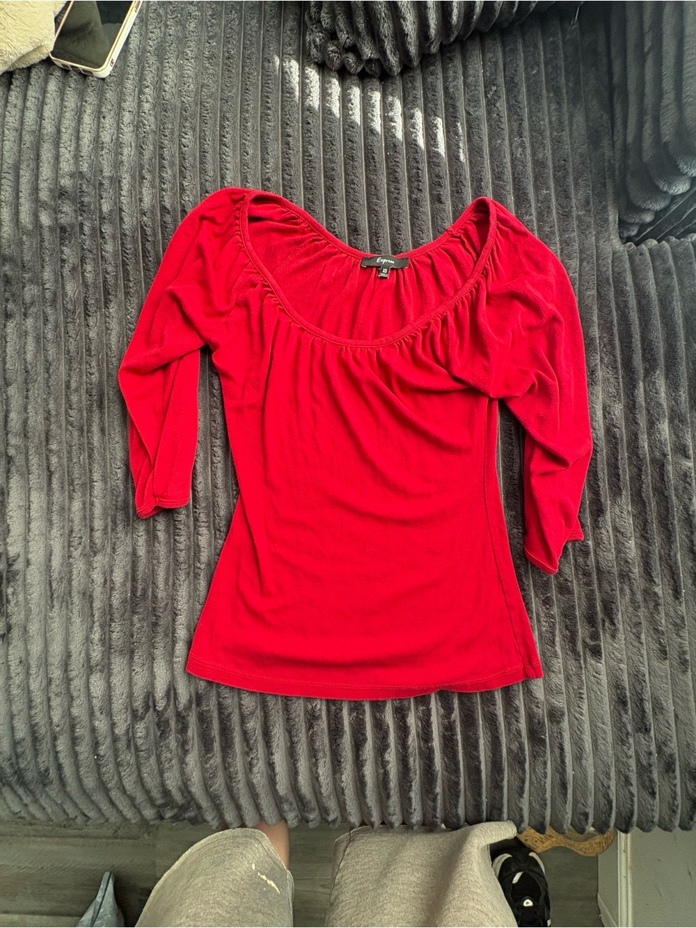 Express Red Scoop-Neck Long Sleeve Tee
